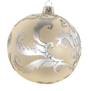 Vintage Glass Christmas Ornament 4" Silver Swan Glitter Scroll Holiday Decor